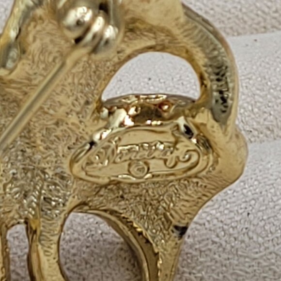 Danecraft Gold Tone Ribbon Bow Brooch Pin Red Enamel White Rhinestones Vtg - Picture 6 of 8